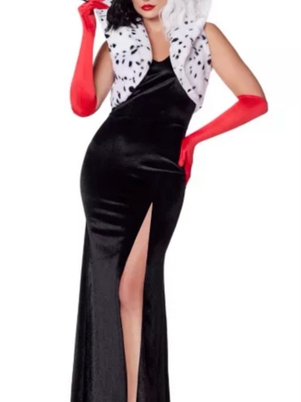 Dalmatian-Trim Black Evening Costume with Red Gloves for Kids